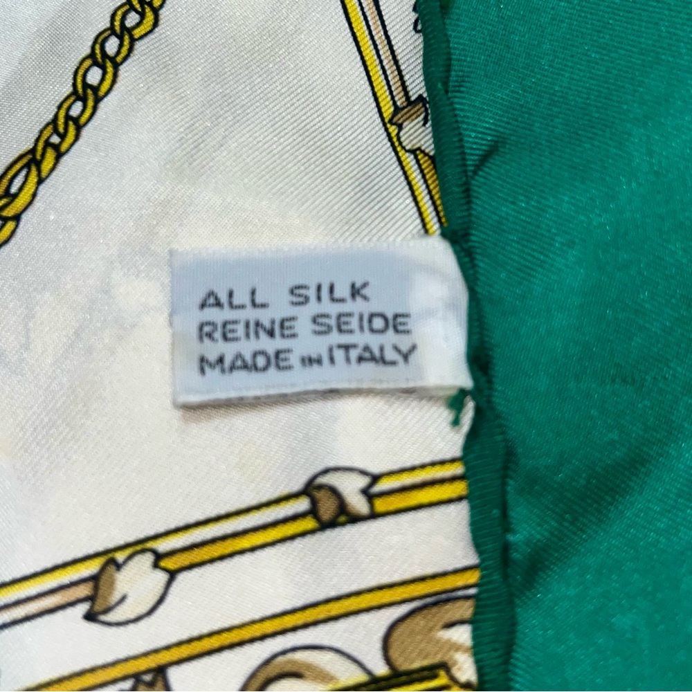 CELINE Paris Ecru with Green and Gold Scarf Silk Made in Italy - Picture 4 of 6